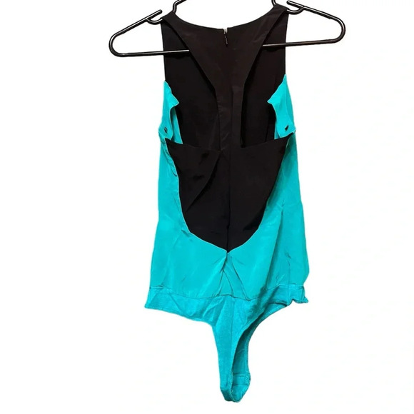 Teal and Black vintage bebe thong bodysuit with snaps, size XS - Picture 5 of 7